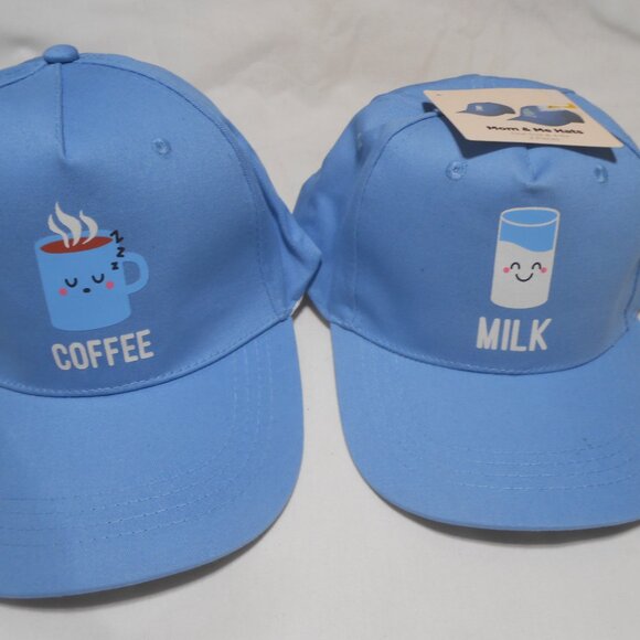2 NEW "Coffee" & "Milk" Blue Adult & Kids 2-Piece Baseball Cap Set - Picture 5 of 8
